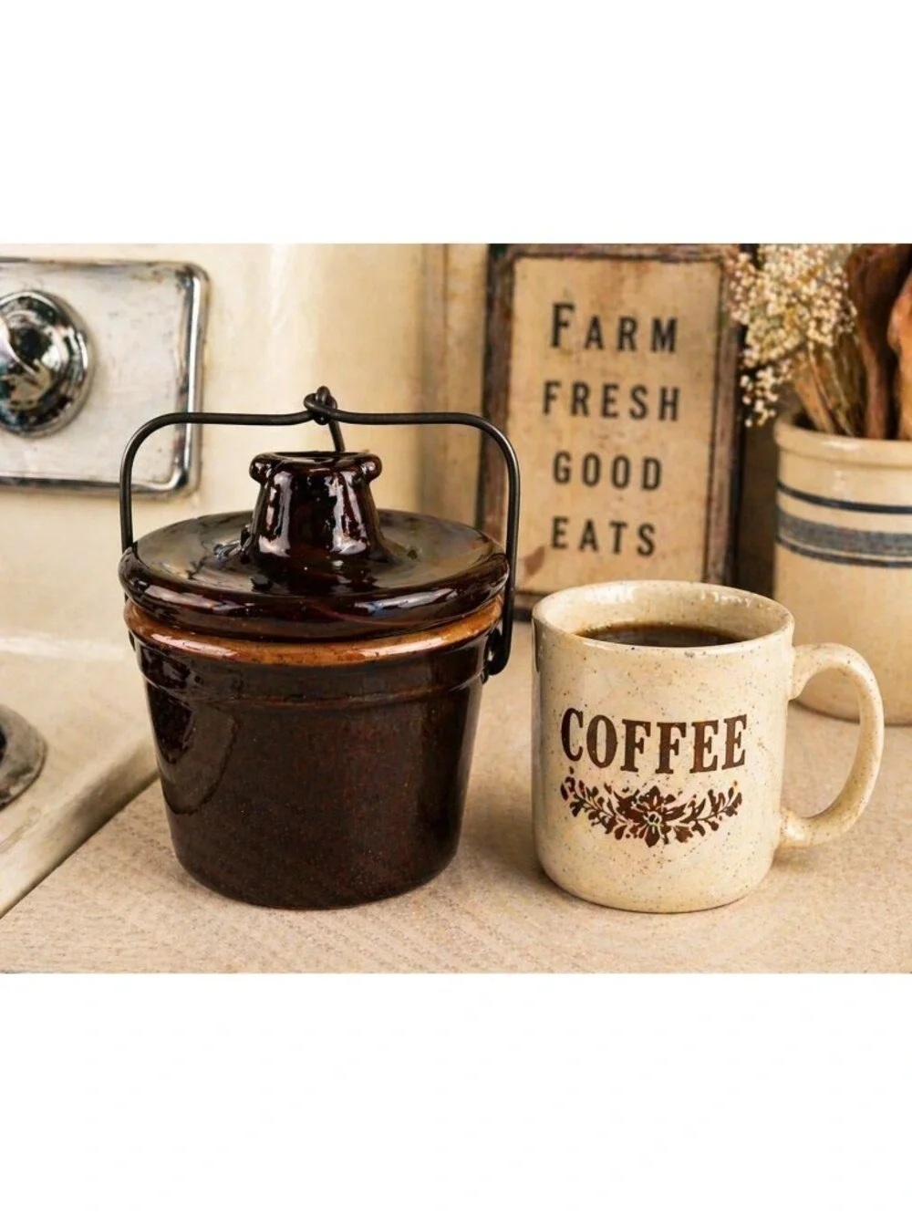 Vintage USA Stoneware Crock Brown Glaze 1970s